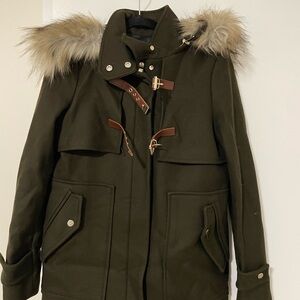 Zara Dark Green Women's Utility Jacket with Fur Trim